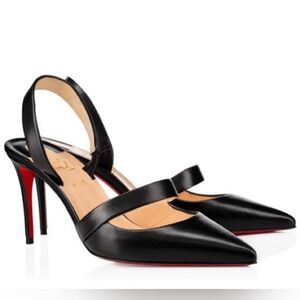 Louboutin black leather slingback heels - Actina 85 Nappa Shiny